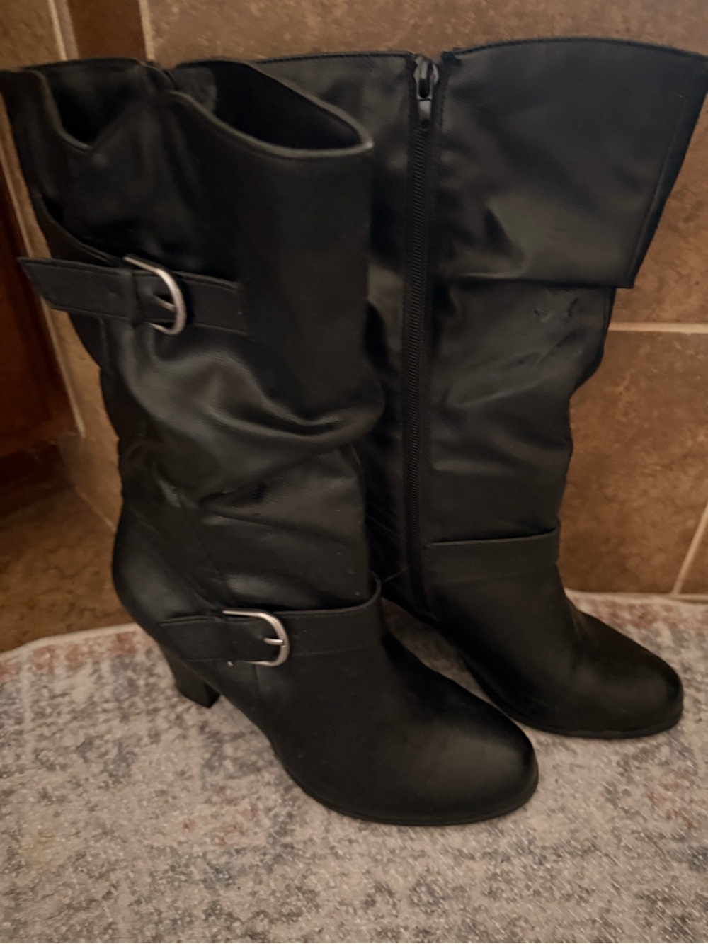 Style & Co Heeled Buckle Boots- Black, 10